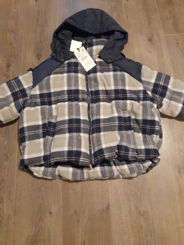 Zara navy checked puffer - zara, coat